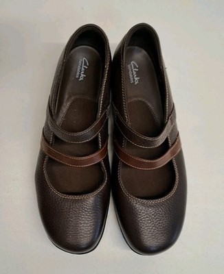 Clarks Bendables Two Strap Mary Jane Brown Leather Shoes 80623 Women's 10W