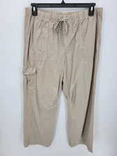 Aerie Pants Womens Large Tan Wide Leg Cargo Pull On Beachy Boho Casual Utility