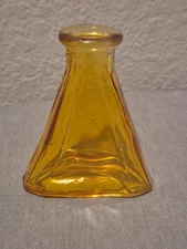 Vintage Amber Pyramid Ink Bottle – Early 1900s Pressed Glass Inkwell 3” Tall
