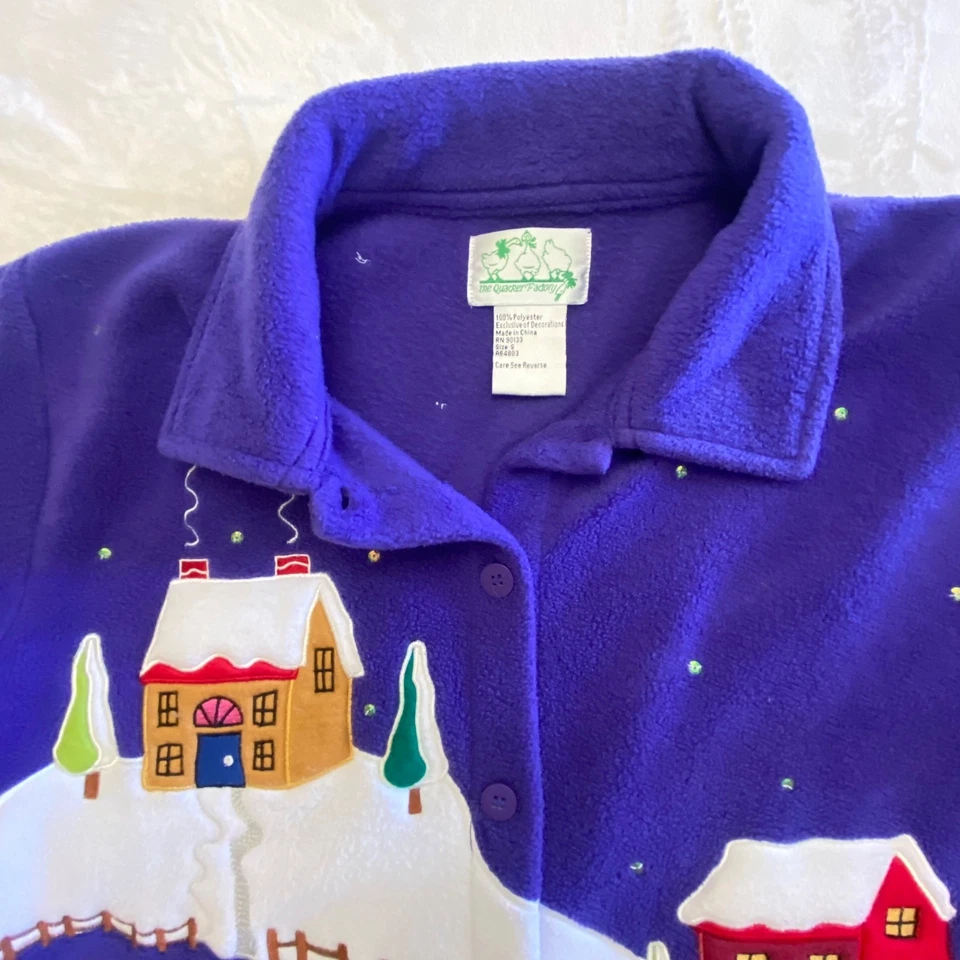 Vintage Quacker Factory 3X Cardigan Jacket Purple Fleece Winter Holiday Grandma - Image 3 of 4