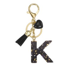 Alphabet Initial Letter Keychain Cute Charm with Tassel Heart Letter K Black