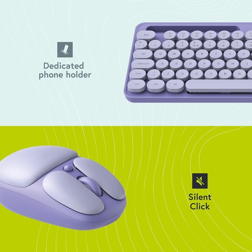 Styletech Wireless Pastel Keyboard and Mouse Bundle - Lavender - Photo 3/8
