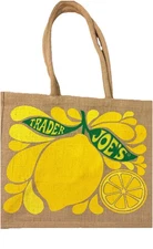 Trader Joe's Large Tote Bag Lemon and Lime Jute Burlap Reusable Shopping  New