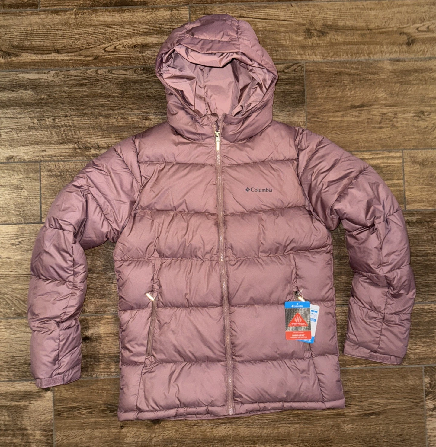 Columbia Youth L Pike Lake II Hooded Jacket Puffer Coat Boys Kids PURPLE TAUPE