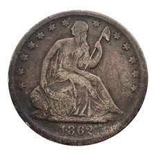 NICE 1862 S Liberty Seated Silver Half Dollar US Coin Vf Dark Toned