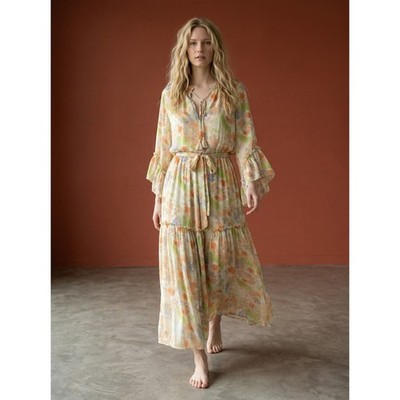 Misa Los Angeles Marcele Floral Chiffon Midi Dress Pastel Splash Size Medium NWT
