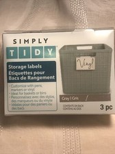 SIMPLY TIDY Metal Storage Labels With Clip NEW 3 Pc Gray Customize 3.5  x 2.5  
