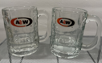 Set of 2 Vintage A&W Restaurant Glass Root Beer Mugs 4.25'' Tall 3'' Wide