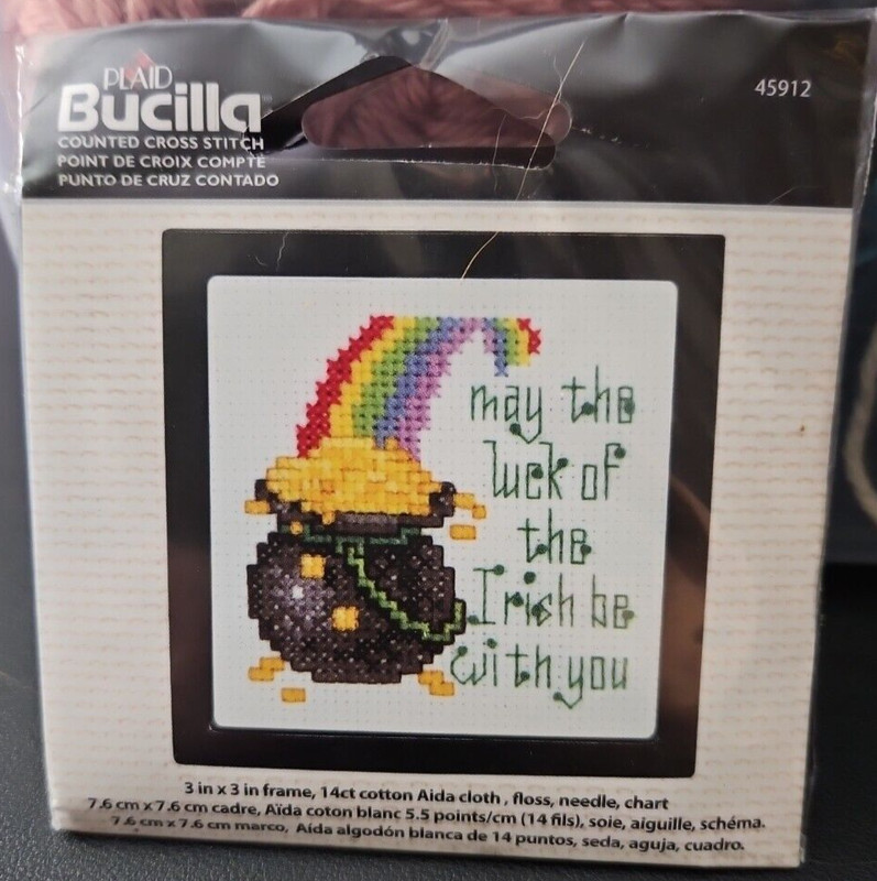 Bucilla Plaid Mini Counted Cross stitch kit 3X3, LUCK of The Irish, 2012 #45912