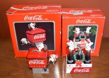 Lot of 2 VTG 1990s Enesco Coca Cola Mouse Coke Christmas Ornaments with Boxes