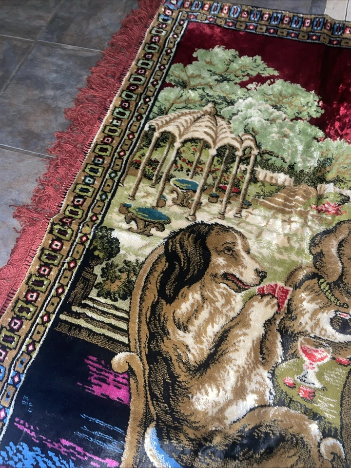 VINTAGE Tapestry of Dogs Playing Poker/Cards - Game Room Decor  72”x 48" - Image 2 of 4