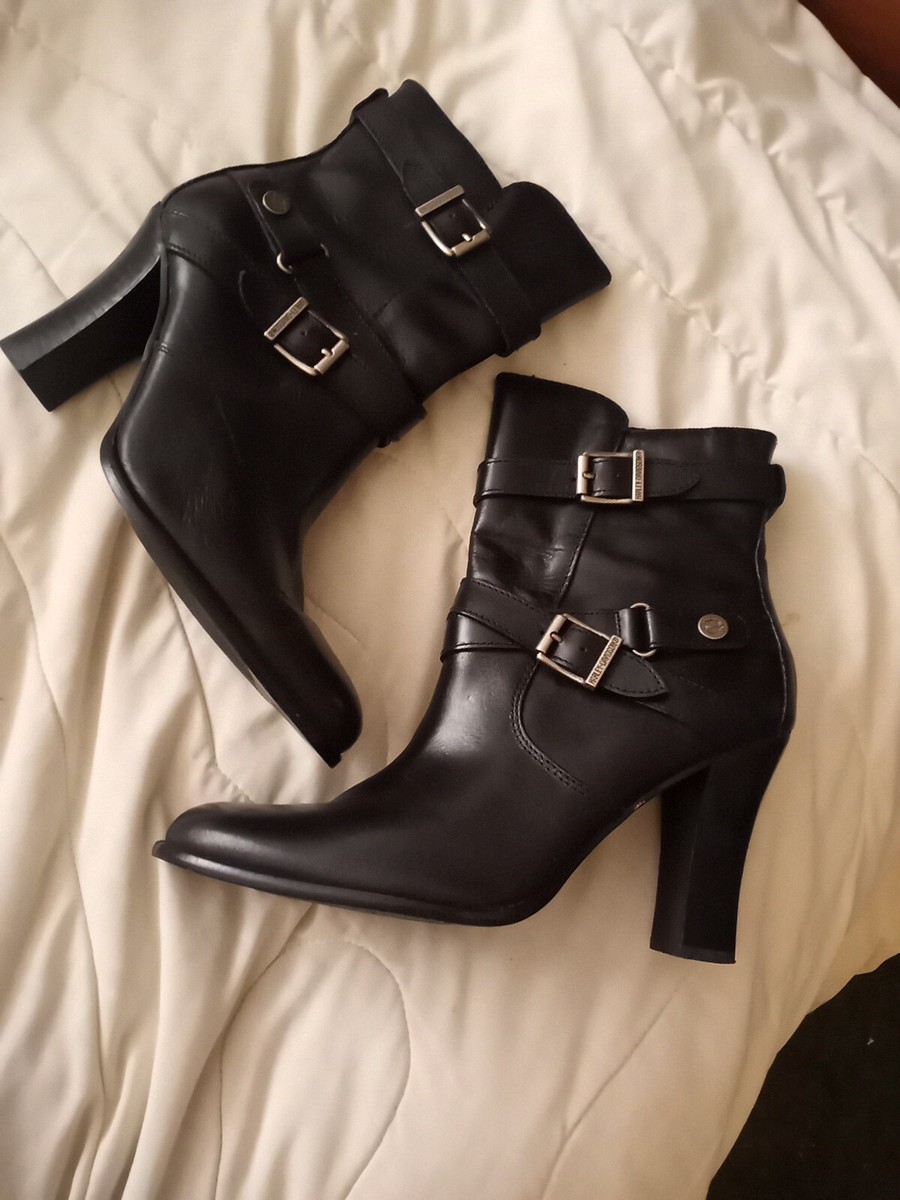Harley Davidson Size 7.5 Black Leather Heels Moto Boots Side  display picture 3