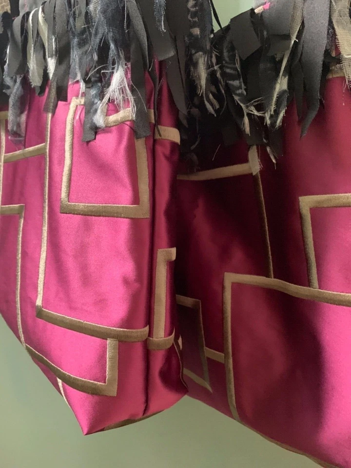 Purple & Black Satin Fabric Boho Tote Bag, Handbag - Image 2 of 4