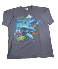 Vtg Sea World T Shirt xl Whales Dolphins Graphic Made In Usa Blue Gray Cotton