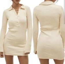 BDG Urban Outfitters Rib Polo Dress In Cream Size Large NWOT
