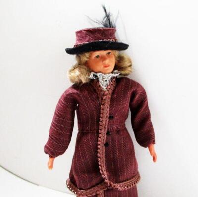 Victorian Lady Doll 11 1253 Winecolor Caco Flexible Dressed Dollhouse Miniature