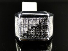 White Black Round Stone CZ White Plated Men's Wedding Ring 935 Silver