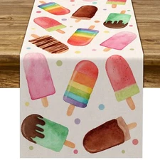 13" x 72" Summer Popsicle Table Runner Ice Cream Themed Birthday Party Decor