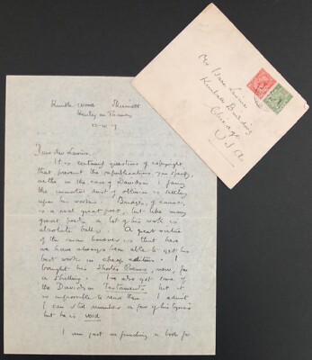 A.E. Coppard 1929 Signed Letter To Isaac Levin With Gossip And ''Pink Furniture''