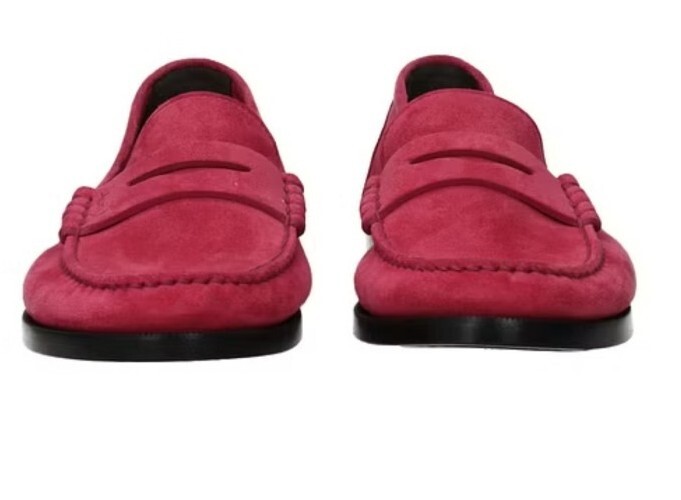 Mocassini slip on Saint Laurent YSL monogramma pelle scamosciata fucsia taglia uk 10 eu 44