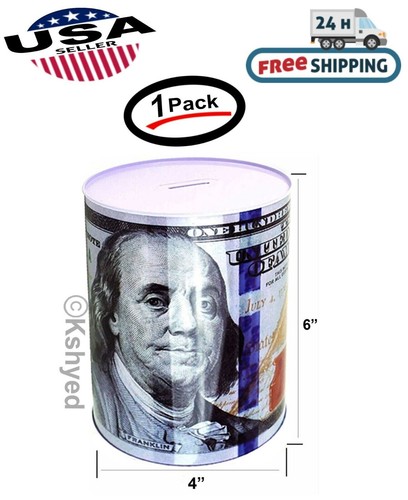 Ben Franklin $100 Bill Money Coin Saver Tin Money Savings Piggy Bank 6" - New - Picture 1 of 6
