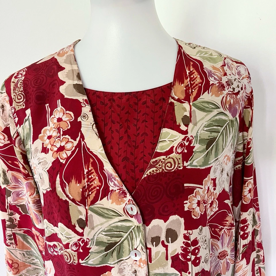 Blusa y camiseta sin mangas vintage de seda de los 90 para mujer camisa floral blusa talla 8 S Foto 3 de 4