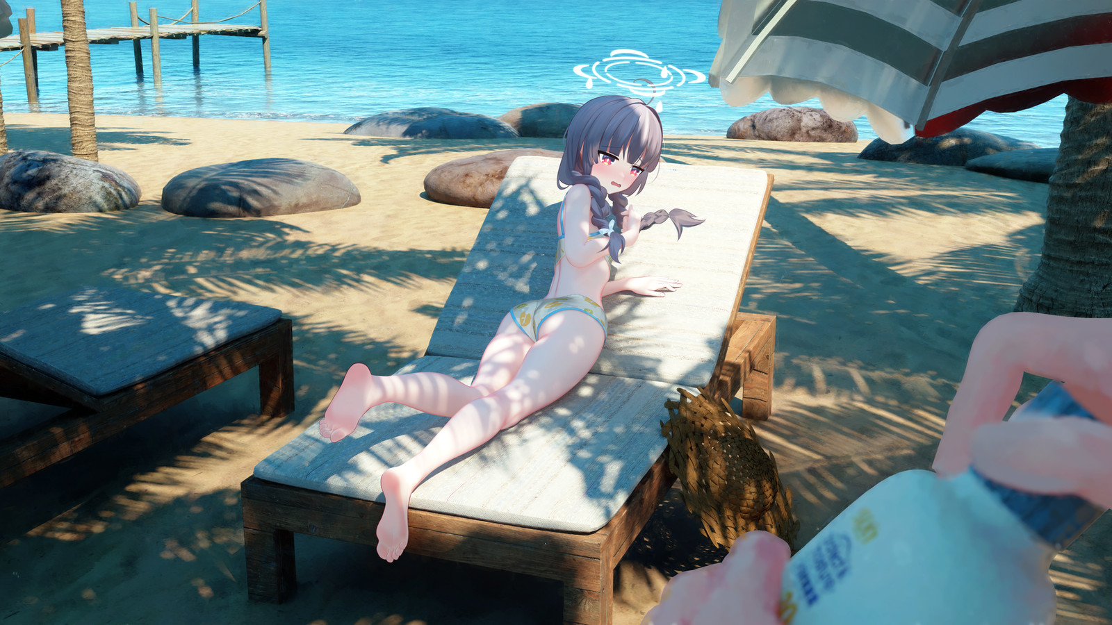 Anime blue archive miyu kasumizawa swimwear lying on Playmat Gaming Mat Desk