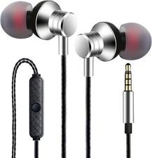 Wired Earbuds with Microphone Stereo Bass Noise Isolation In-Ear Silver
