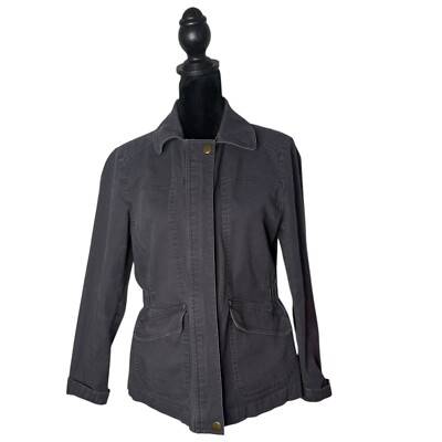 LOFT Utility Jacket Womens Size M P Gray Distressed Grunge Cargo Commuter