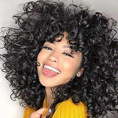 Afro Kinky Curly Short Black Full Wigs Heat Safe Hair Daily Wear Wigs for Women
