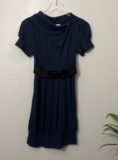 Epilogue Women's Blue Dress Wide Belt Cowl Neck W/buttons NWT Size Small