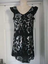 Sequin Party Dress Size S UK 10 Designer Pussycat London Black Silver Stretchy