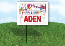 ADEN HAPPY BIRTHDAY BALLOONS 18 in x 24 in Yard Sign Road Sign with Stand
