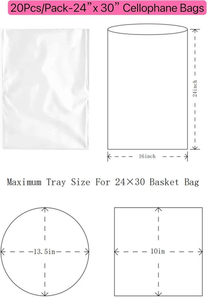 Bolsas de cesta transparentes de 20 piezas, bolsas grandes de celofán para cestas de regalo/envoltura de violonchelo -24"X Foto 3 de 4