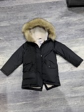 J Crew Crewcuts Fishtail Parka Coat Girls Black Faux Fur Primaloft Warm EUC