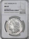 1921-P  $1  MORGAN SILVER DOLLAR  NGC MS63  #6795347-014 (VAM 32A NOT ON LABEL)
