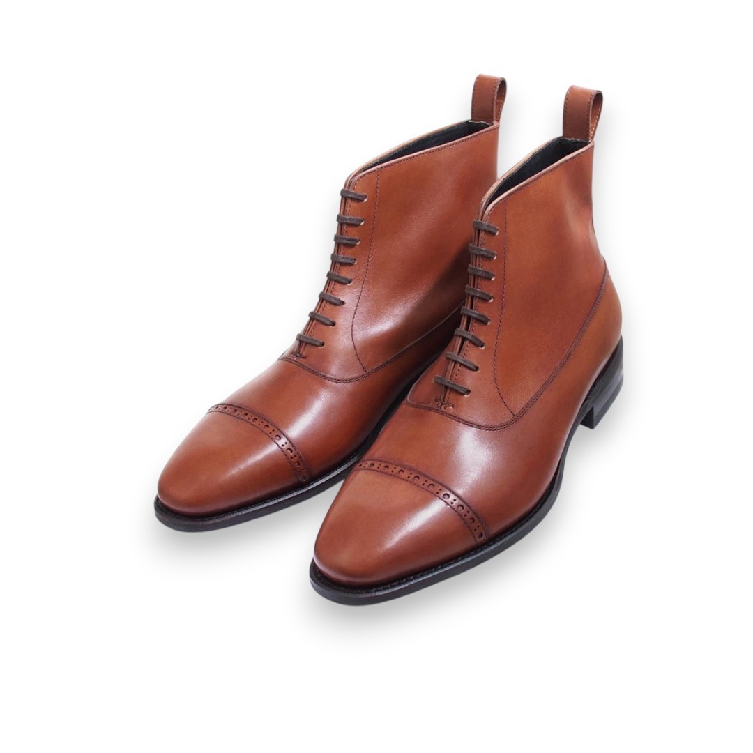 Handmade Brown Cap Toe Genuine Leather Ankle Lace Up Dress Office Boots For Men
