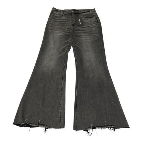 RISEN Women's High Rise Raw Hem Flares Jeans Acid Wash Black Size 1XL NWT