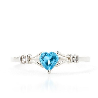 Natural Blue Topaz and Diamonds Gemstone Wedding Ring 10K White Gold Ring