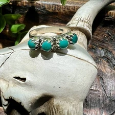 925 Sterling Silver Kingman Turquoise Band Ring Sz 8+ Southwest Stamped