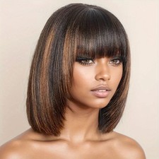 Easy-To-Wear Brazilian Human Hair Wig with a Short Blonde Bob Style, Featuring a