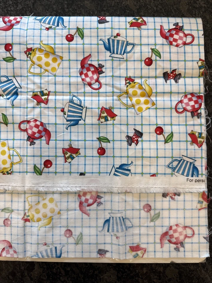 Mary Engelbreit Quilt Fabric Tea Time Tossed Tea Cups And Teapots Rectang 18x22” - Image 4 of 4