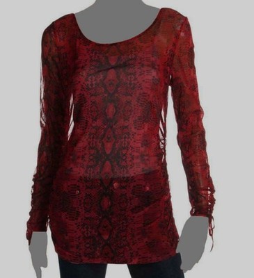 Inc International Concepts Women's Red Python Ruched Long Sleeve Top Size XS