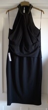 Ladies Lipsy London Black Halter Neck Chain Trim Little Black Dress Size 16 BNWT