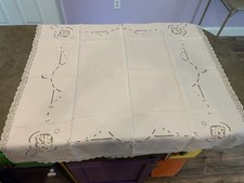 Vtg White Square Tablecloth Cutwork Embroidery And Lace 35  Linen Cotton