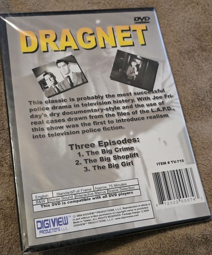 Dragnet - Jack Webb - Three Episodes - New Factory Sealed DVD FS B&W - Foto 2 di 2