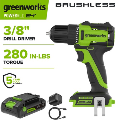 #ad Greenworks 24V Brushless 3 8quot; Cordless Drill Driver w USB C Battery Charger $37.49