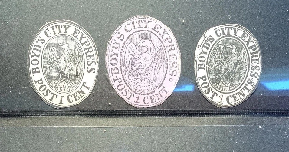 1844-1867 US Local Post  FIVE  Company DIE CUT - BOYD’S CITY EXPRESS   1+2 Cent - Image 2 of 4