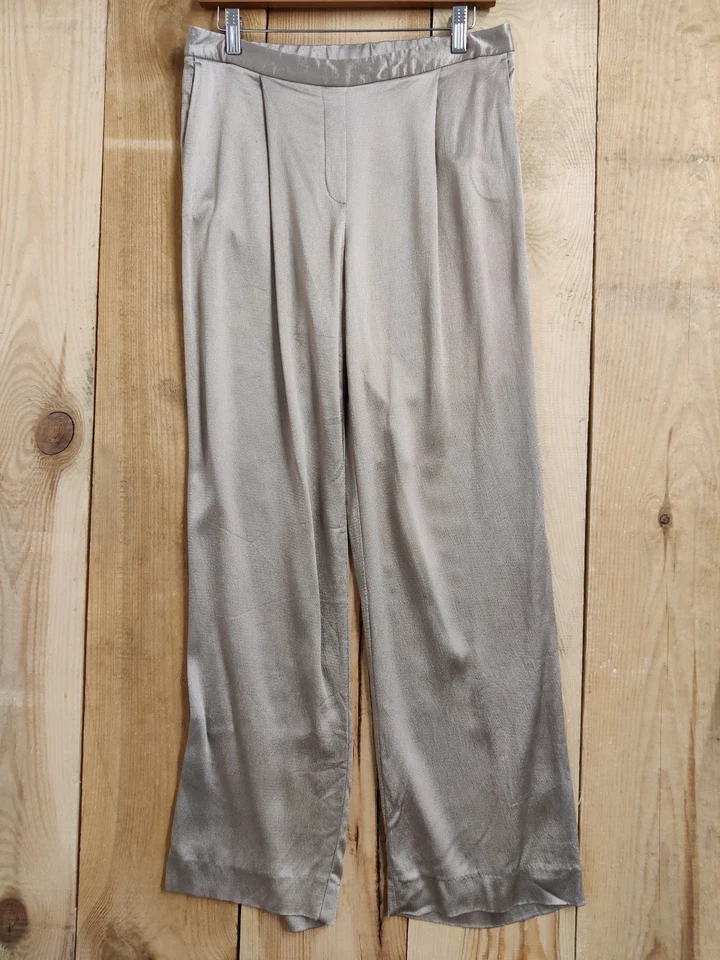 PANTALÓN REISS ARIANNA MARRÓN BRILLANTE REINO UNIDO 12 METALIZADO CINTURA ELÁSTICA PIERNA ANCHA FIESTA Foto 2 de 4