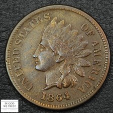 1864 with L on Ribbon S-3 FS-2302 RPD Repunched Date Bronze Indian Head Cent 1C